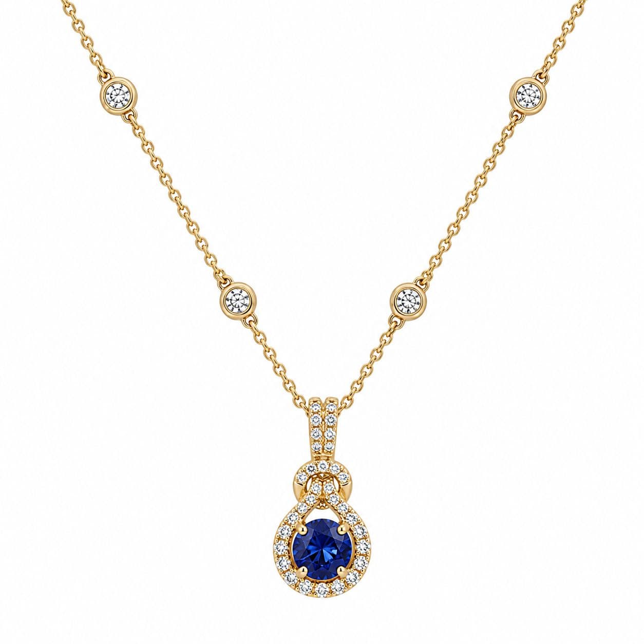 0.40 CT Round Sapphire and Diamond Pendant Necklace