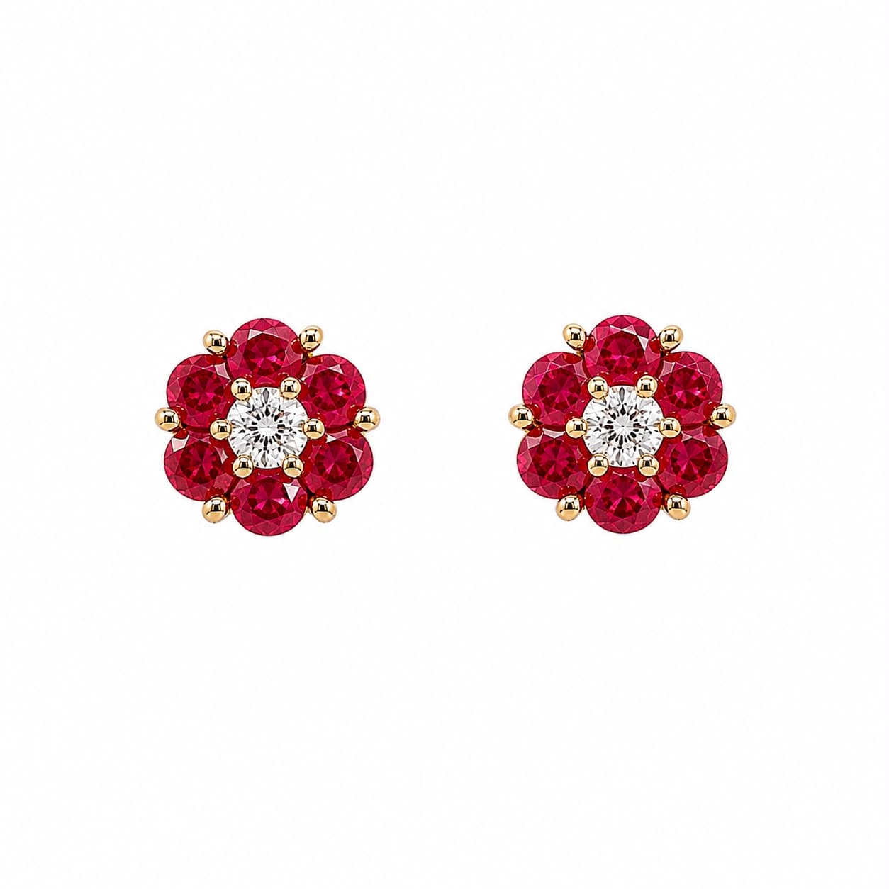 0.57 ct Round Ruby and Diamond Flower Earrings
