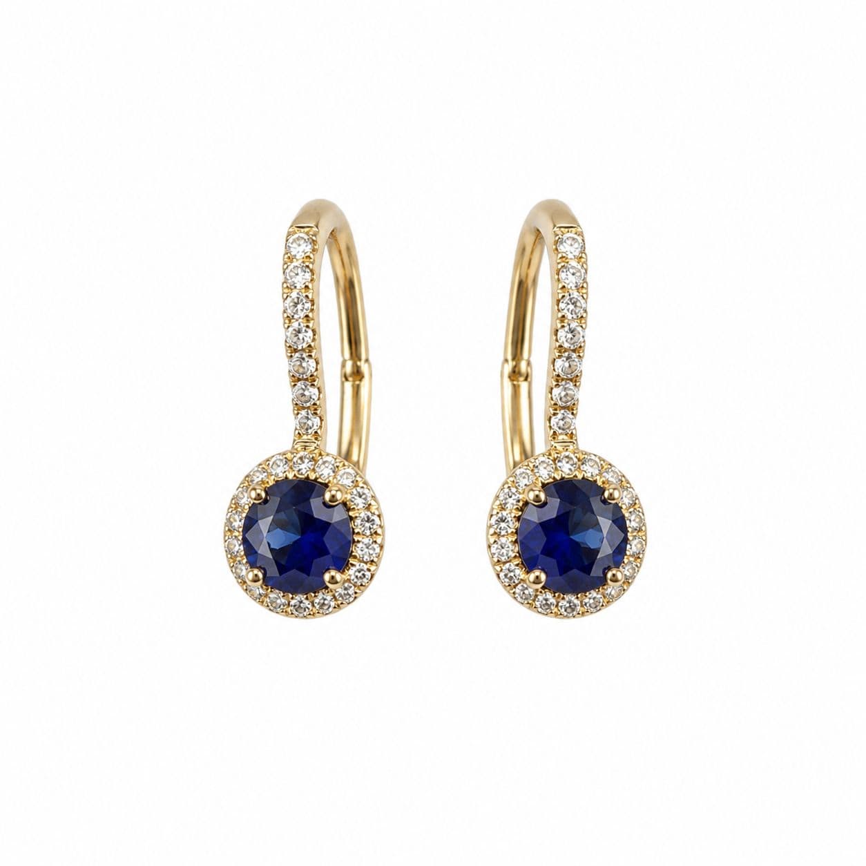 Round Sapphire and Diamond Drop Earrings