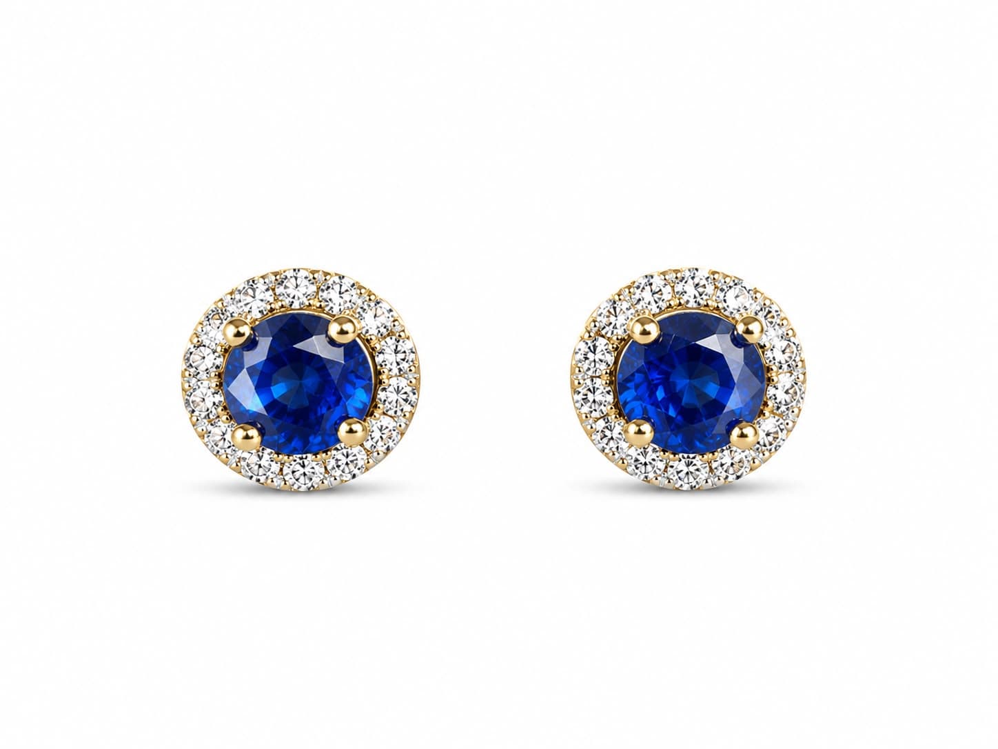 Round Sapphire and Diamond Halo Earrings