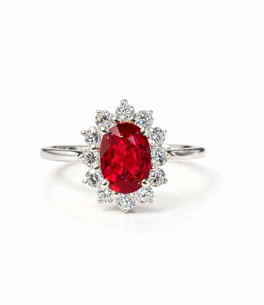 0.81 ct Ruby and Diamond Halo Ring