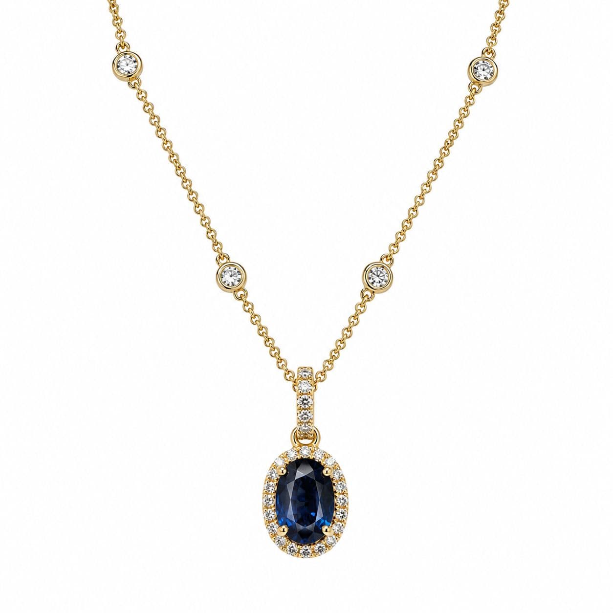 0.89 CT Oval Sapphire and Diamond Pendant Necklace