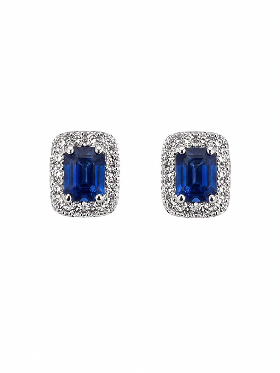 1.02 CT Emerald Cut Sapphire and Diamond Halo Earring
