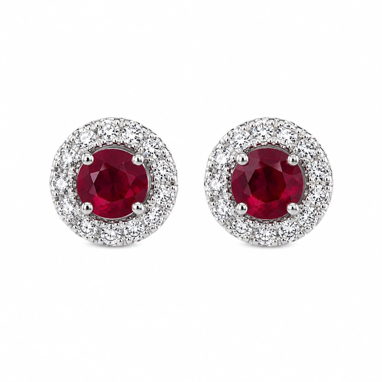 1.07 ct Round Ruby and Diamond Halo Earrings