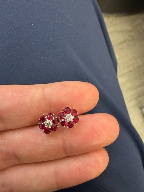1.36 ct Round Ruby and Diamond Flower Earrings
