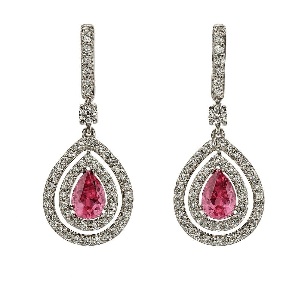 1.38 ct Pink Sapphire and Diamond Drop Earrings