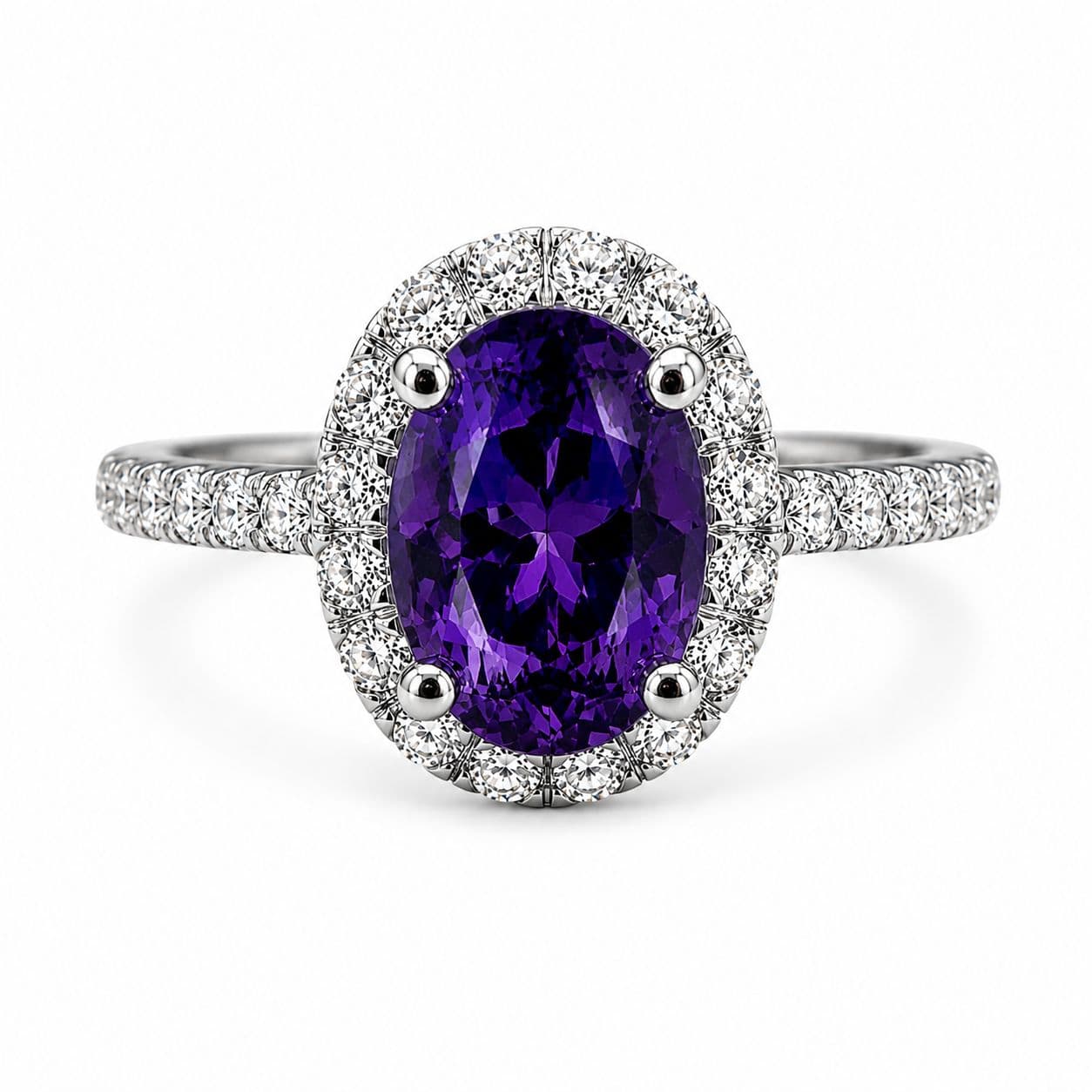 1.39 CT Oval Purple Sapphire and Diamond Halo Ring
