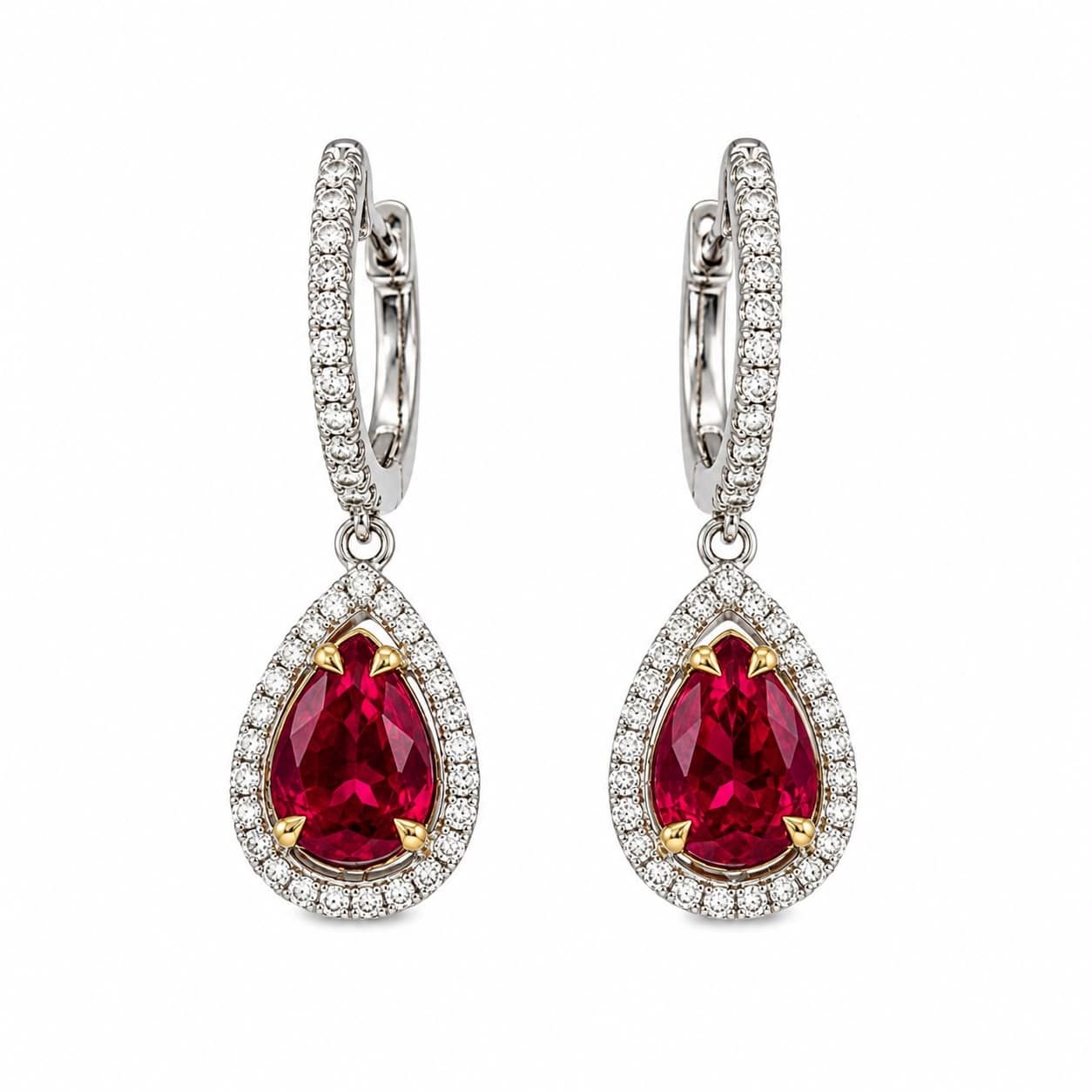 Pear Shape Ruby and Diamond Drop Earrings