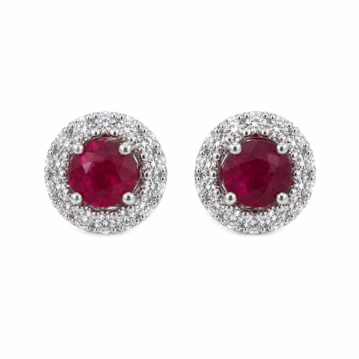 1.47 ct Round Ruby and Diamond Halo Earrings