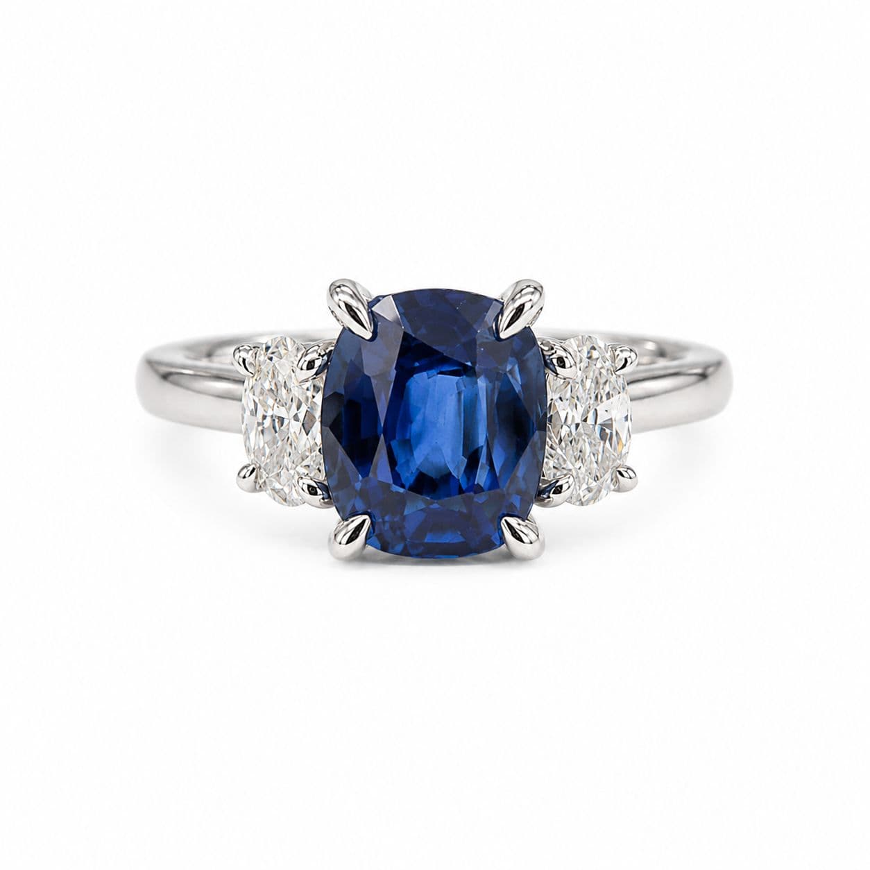 1.53 CT Oval Sapphire and Diamond 3 Stone Ring