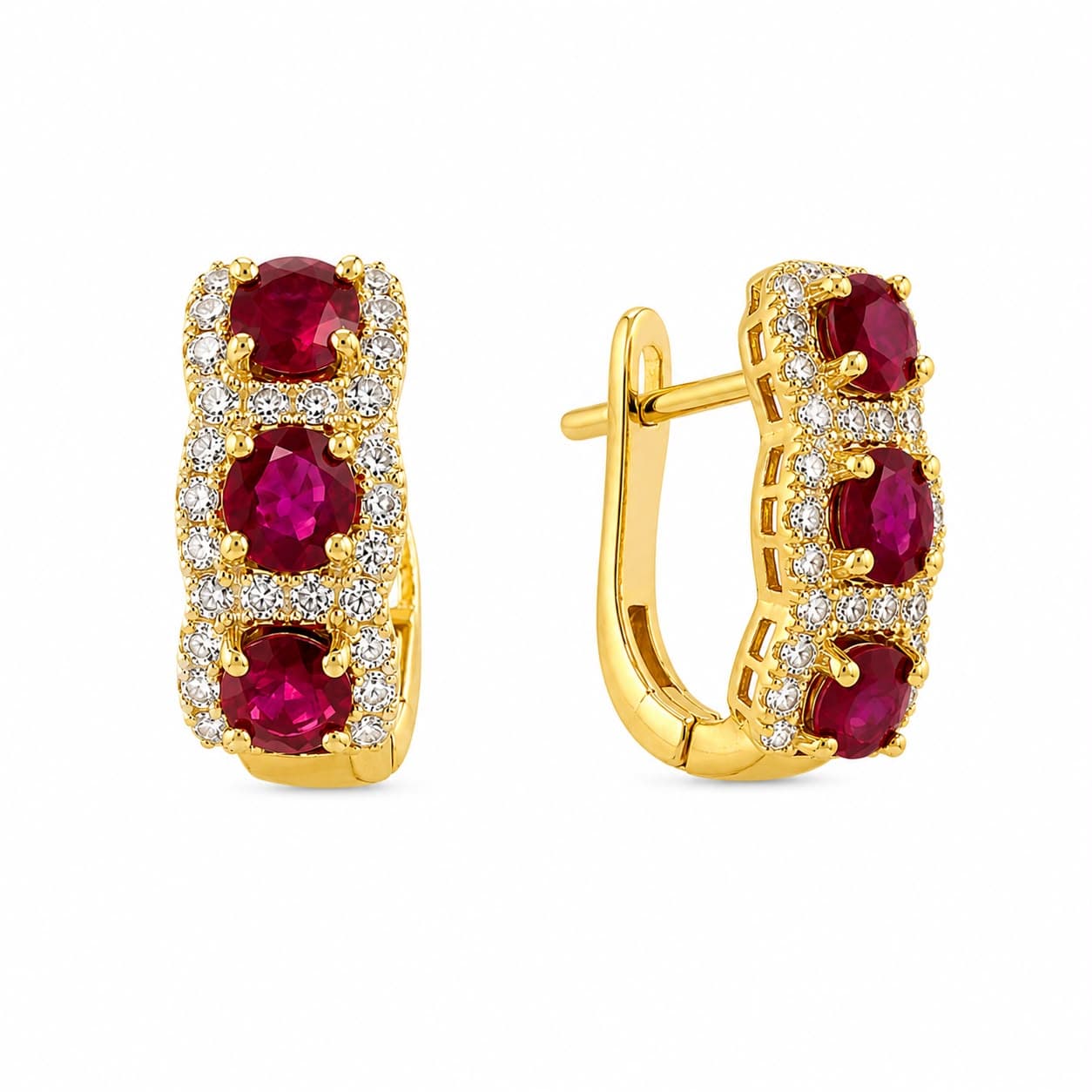 1.75 ct Round Ruby and Diamond Earrings