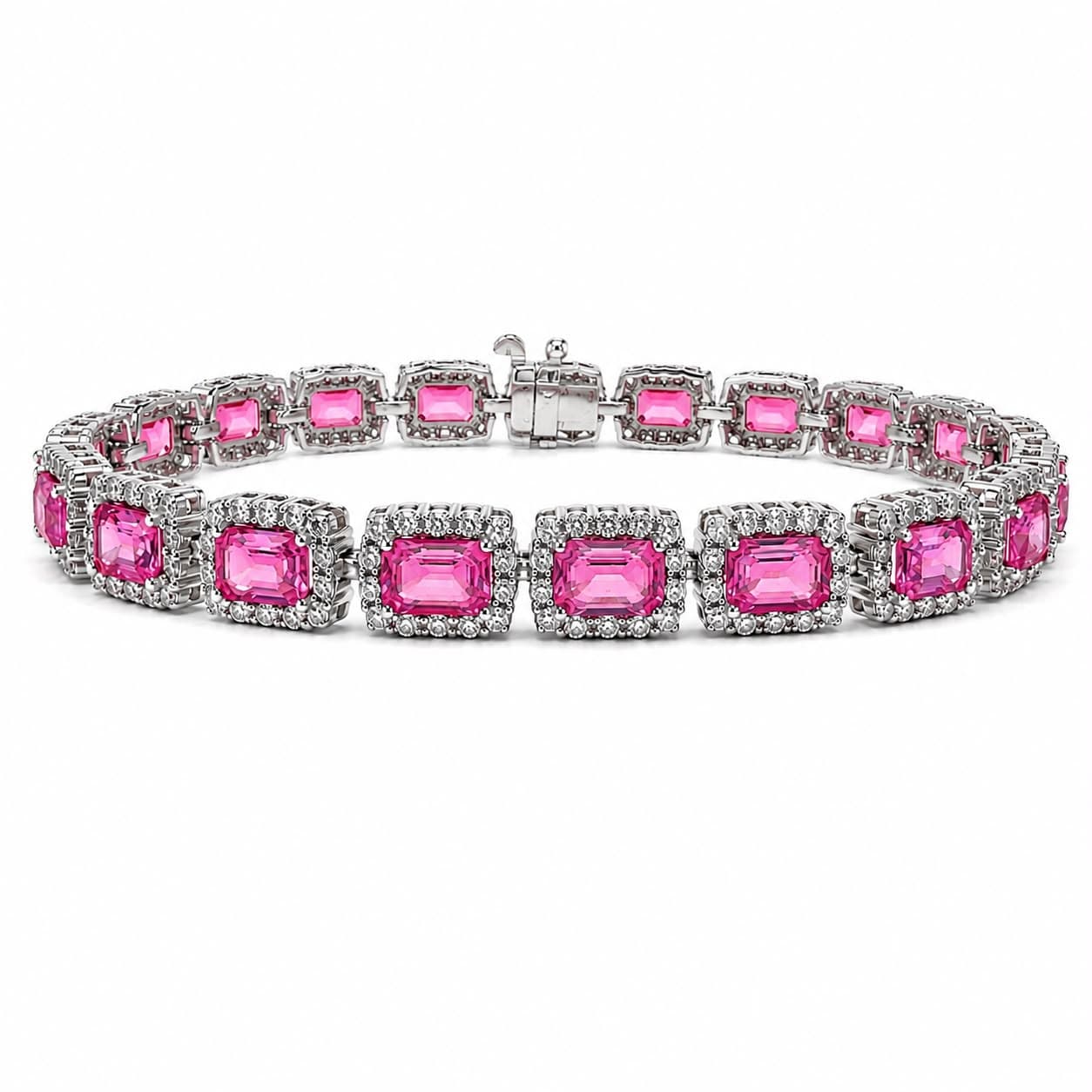 11.56 CT Emerald Cut Pink Sapphire and Diamond Bracelet