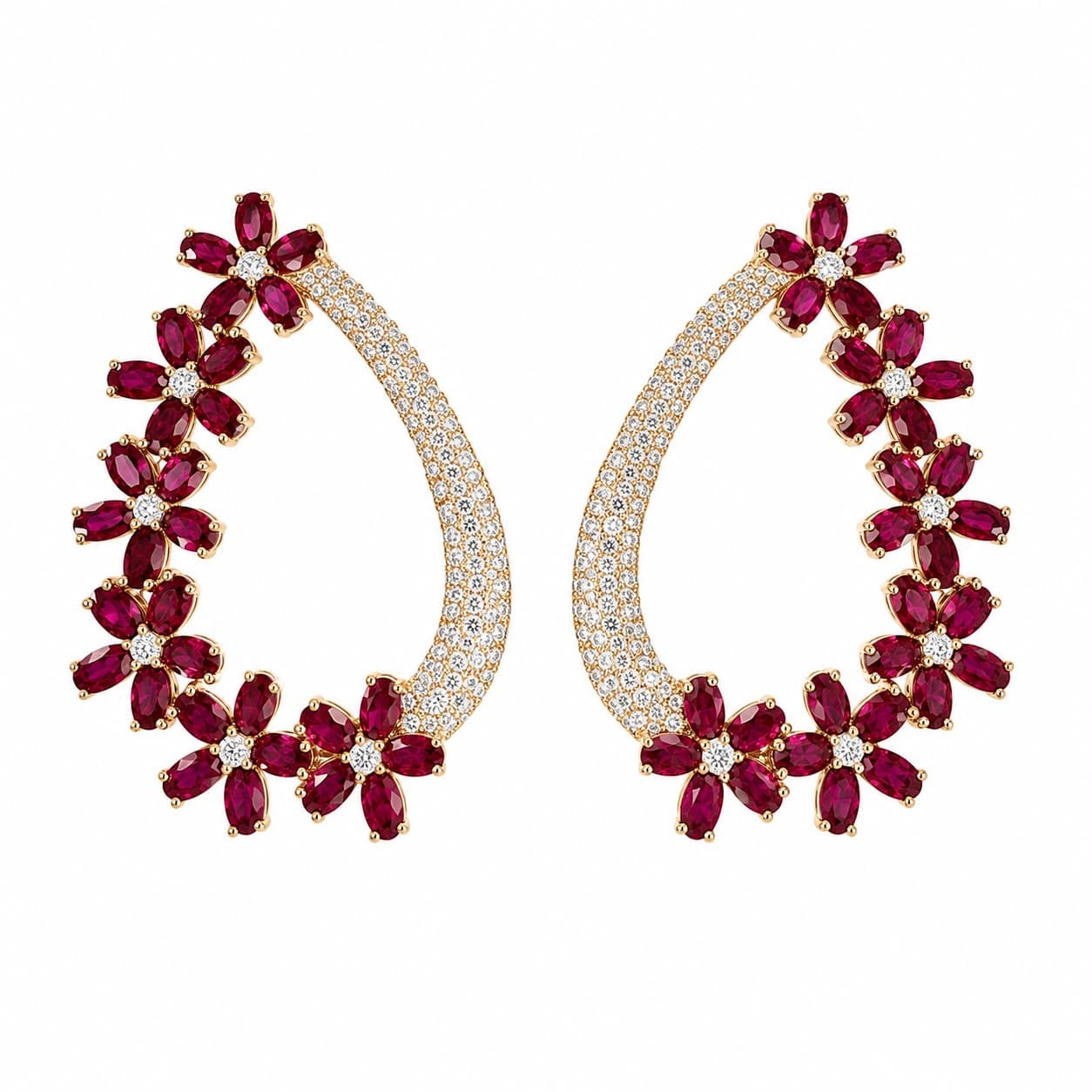16.12 ct Oval Ruby and Diamond Drop Earrings