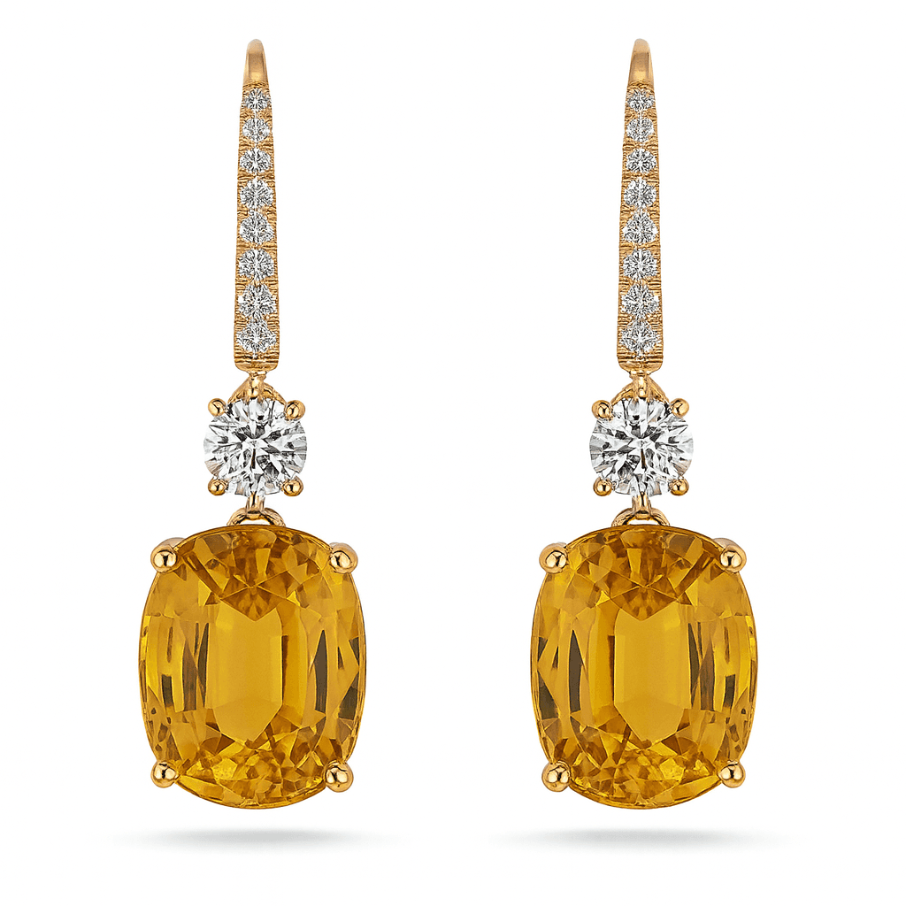 16.38 ct Yellow Sapphire and Diamond Drop Earrings