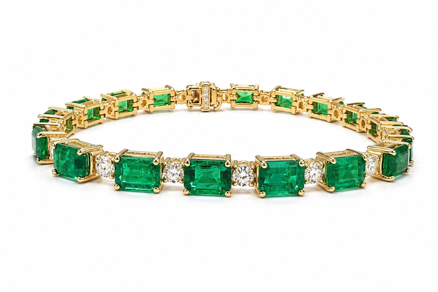 16.56 CT Emerald Cut Emerald and Diamond Bracelet