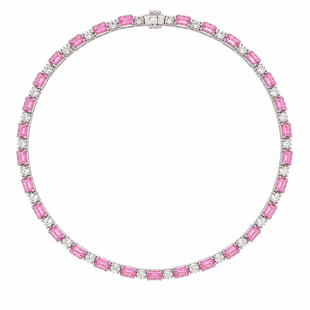 17.13 CT Emerald Cut Pink Sapphire and Diamond Necklace