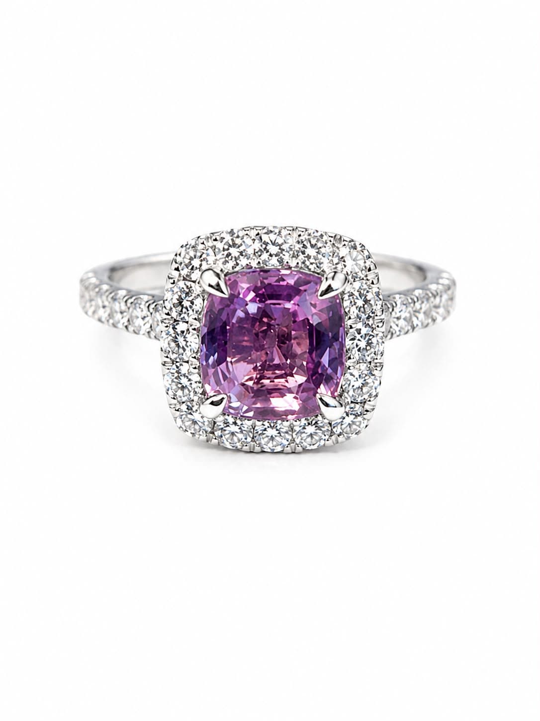 2.03 ct Cushion Pink Sapphire and Diamond Halo Ring