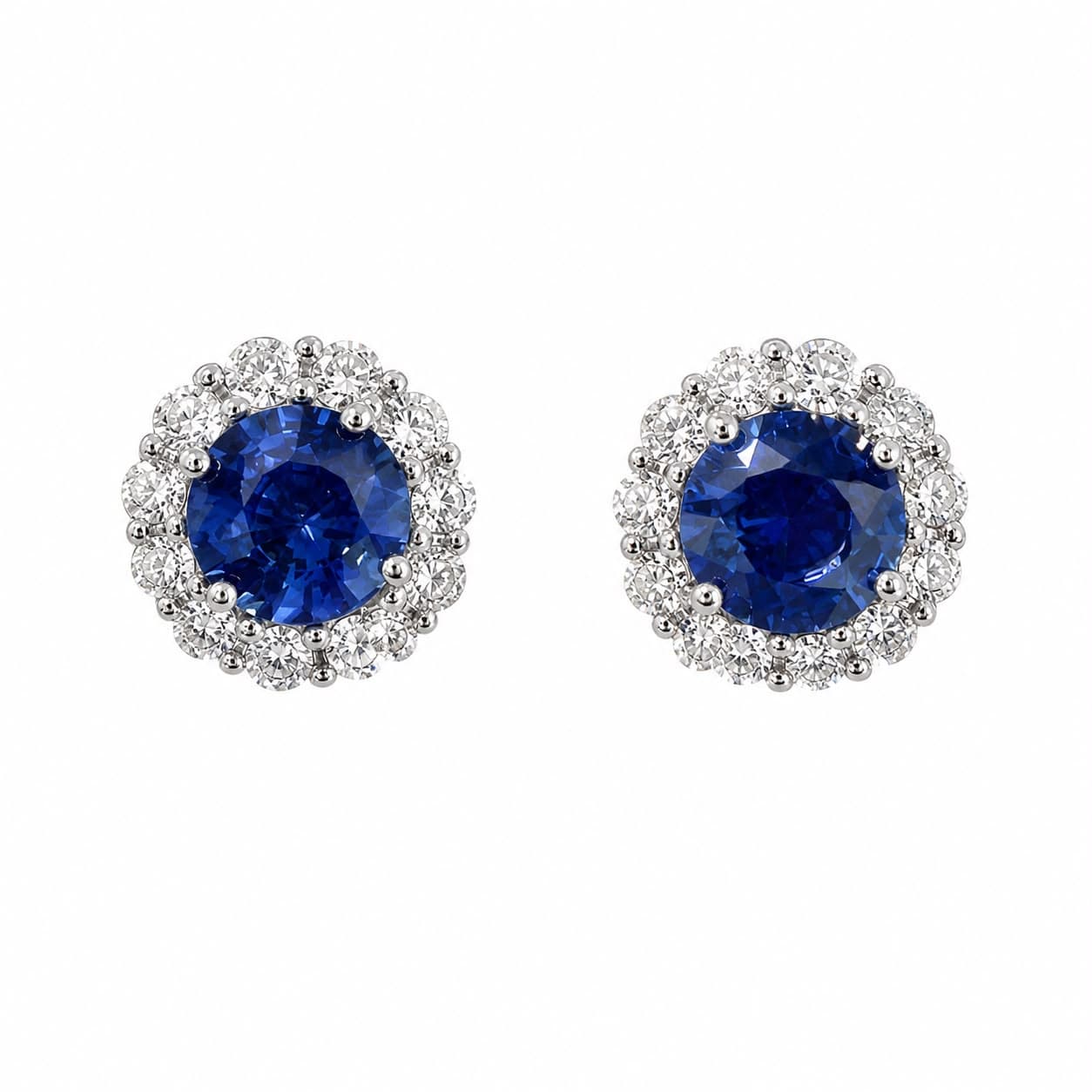 2.07 ct Round Sapphire and Diamond Halo Earring