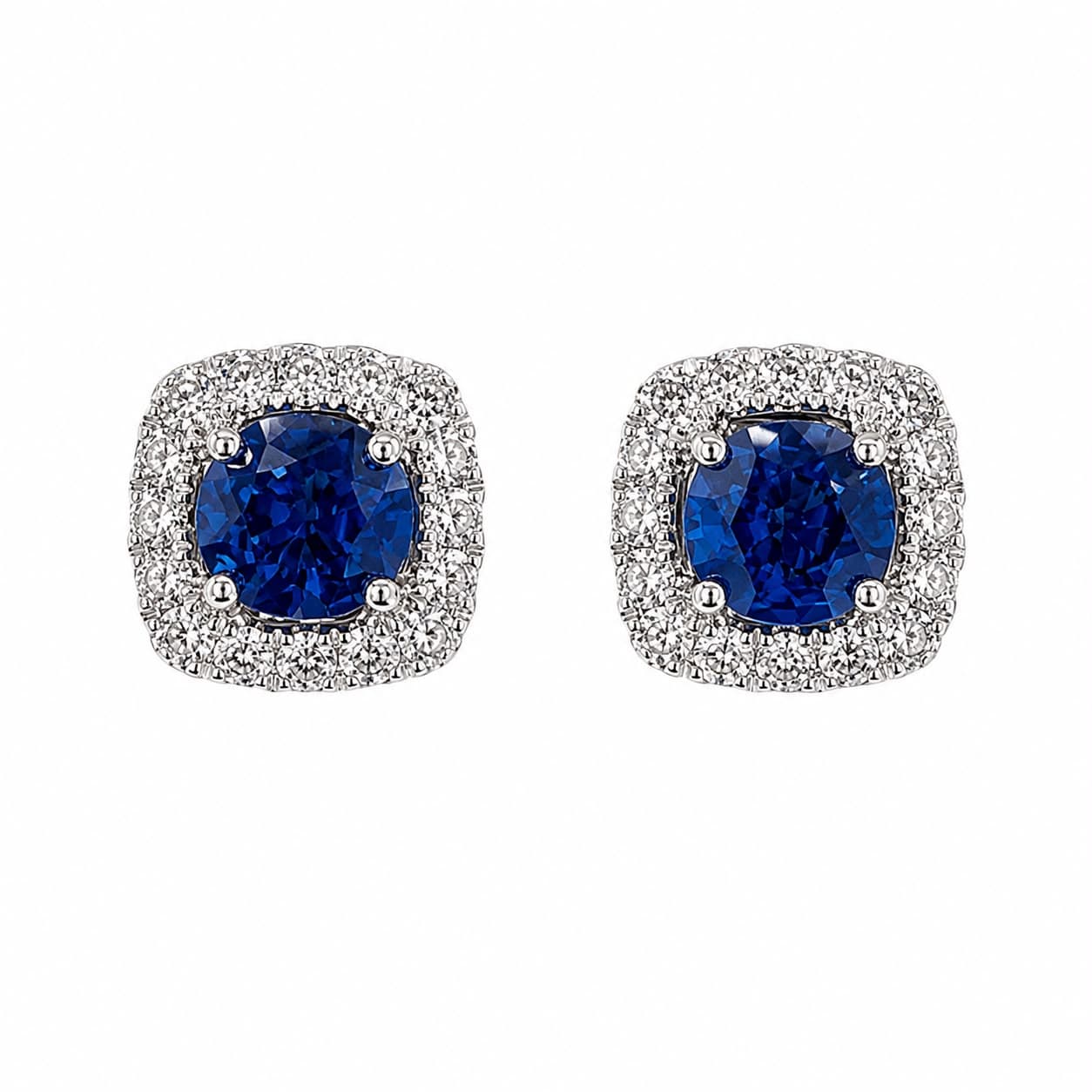 2.07 ct Round Sapphire and Diamond Halo Earrings