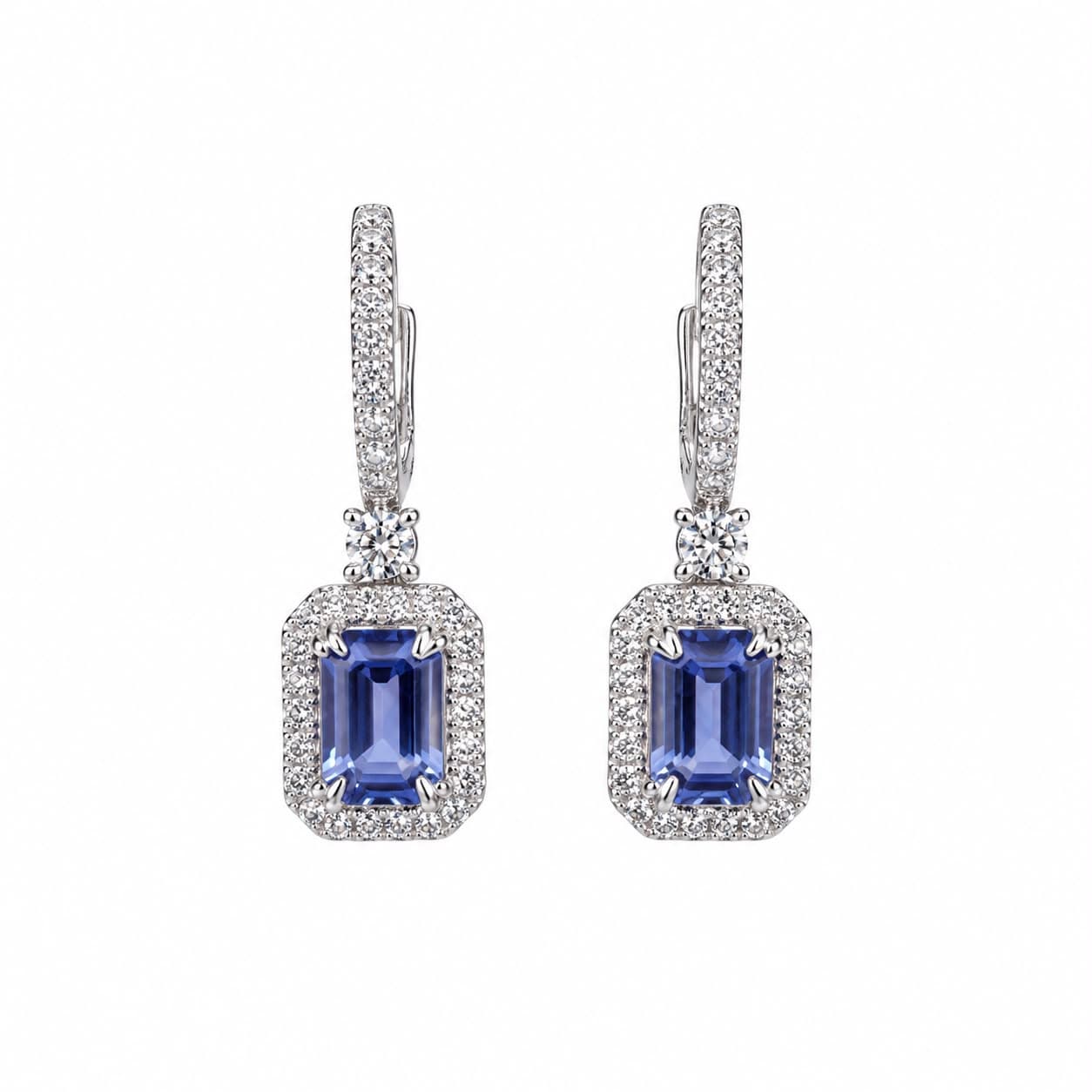 2.19 ct Emerald Cut Sapphire and Diamond Drop Earring
