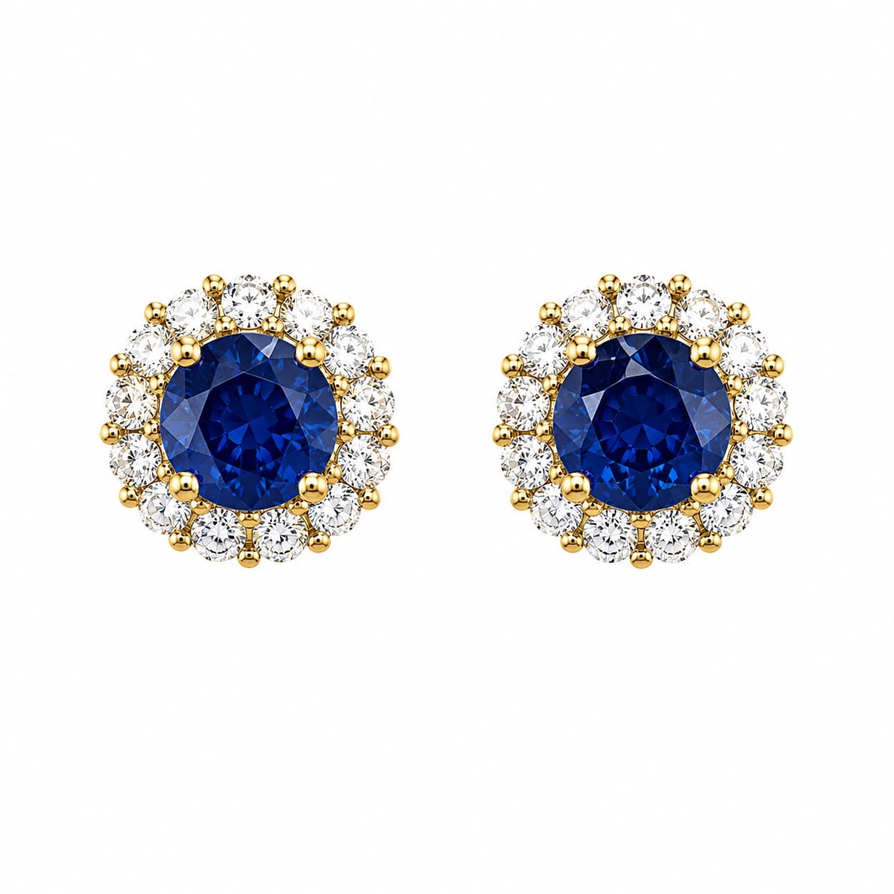 2.29 ct Round Sapphire and Diamond Halo Earring