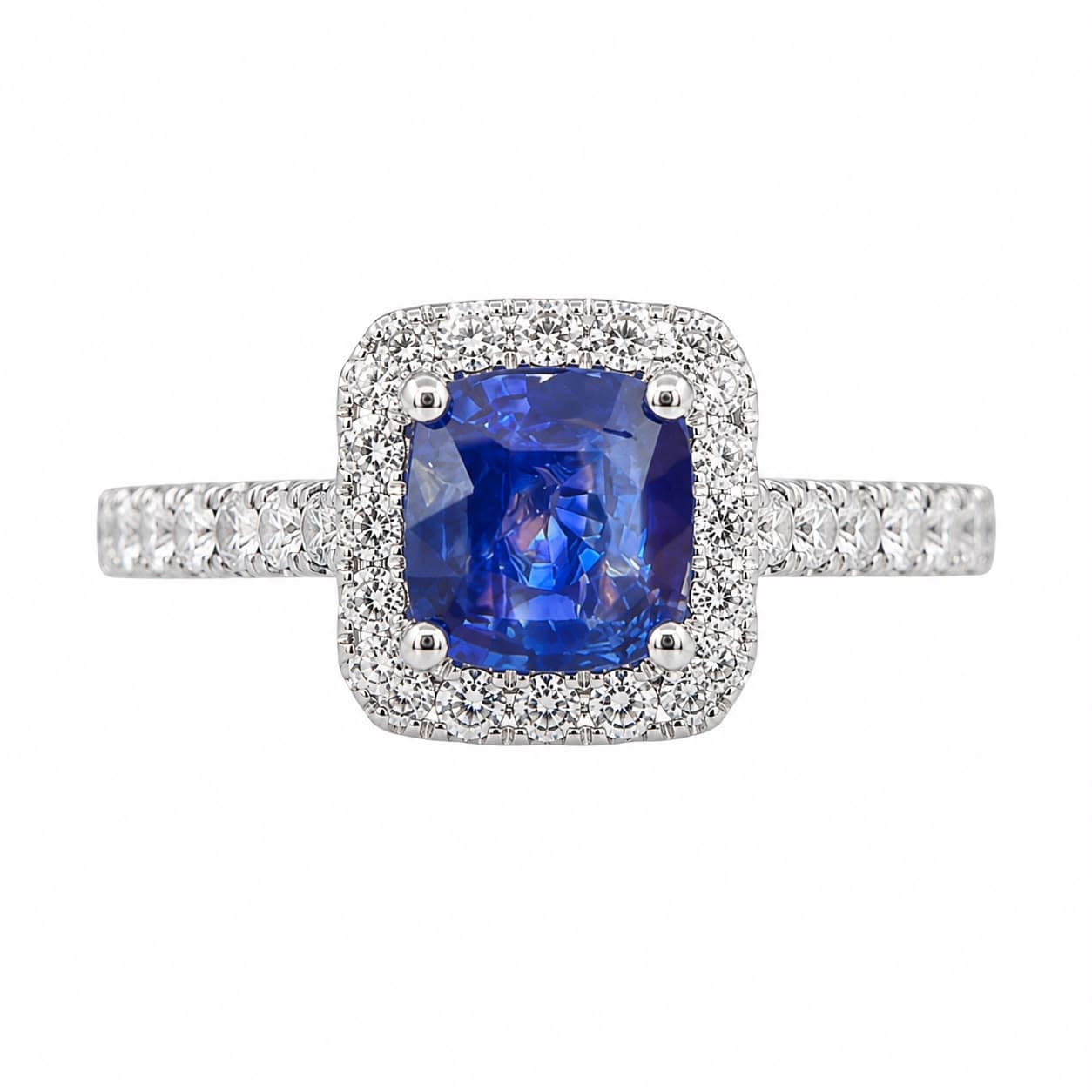 2.33 CT Cushion Sapphire and Diamond Halo Ring