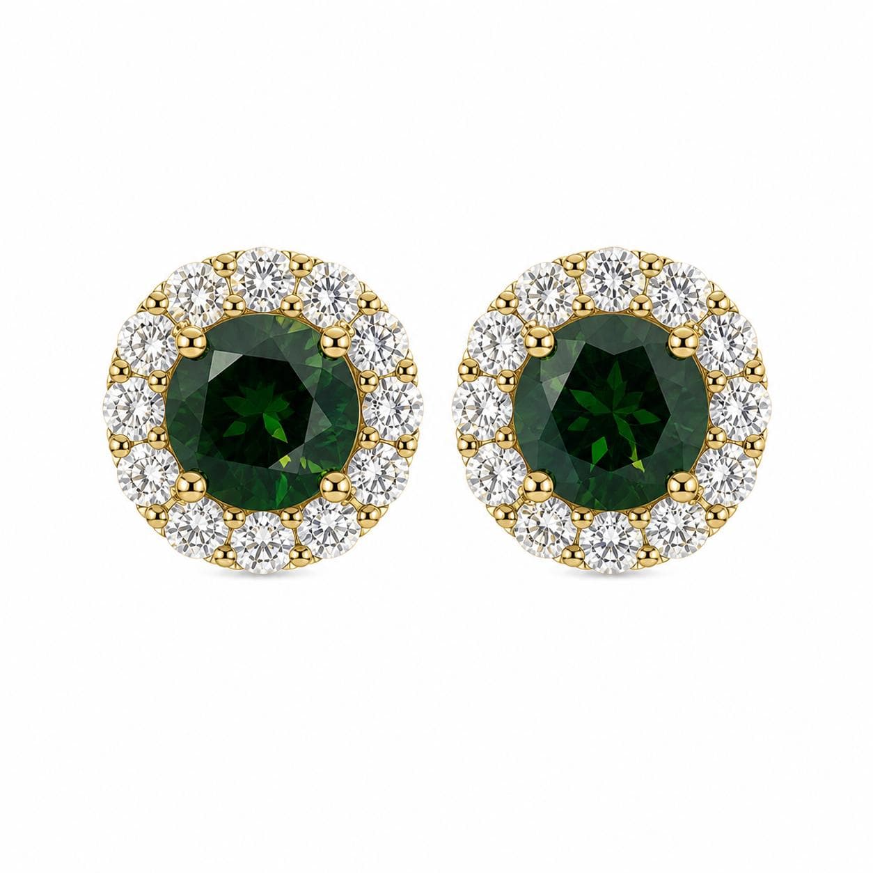 2.43 CT Round Green Sapphire and Dimaond Halo Earrings
