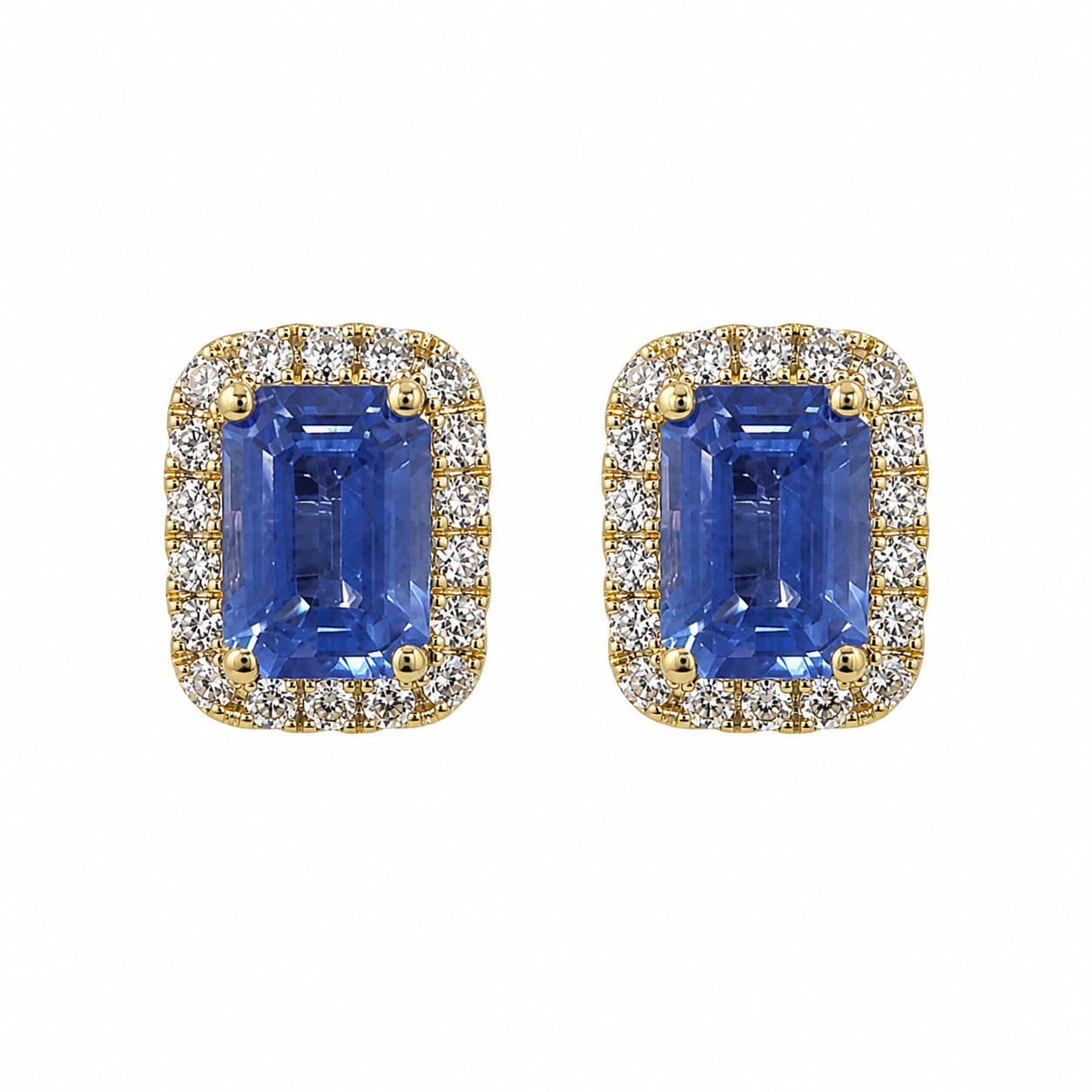 2.44 CT Emerald Cut Sapphire and Diamond Halo Earring