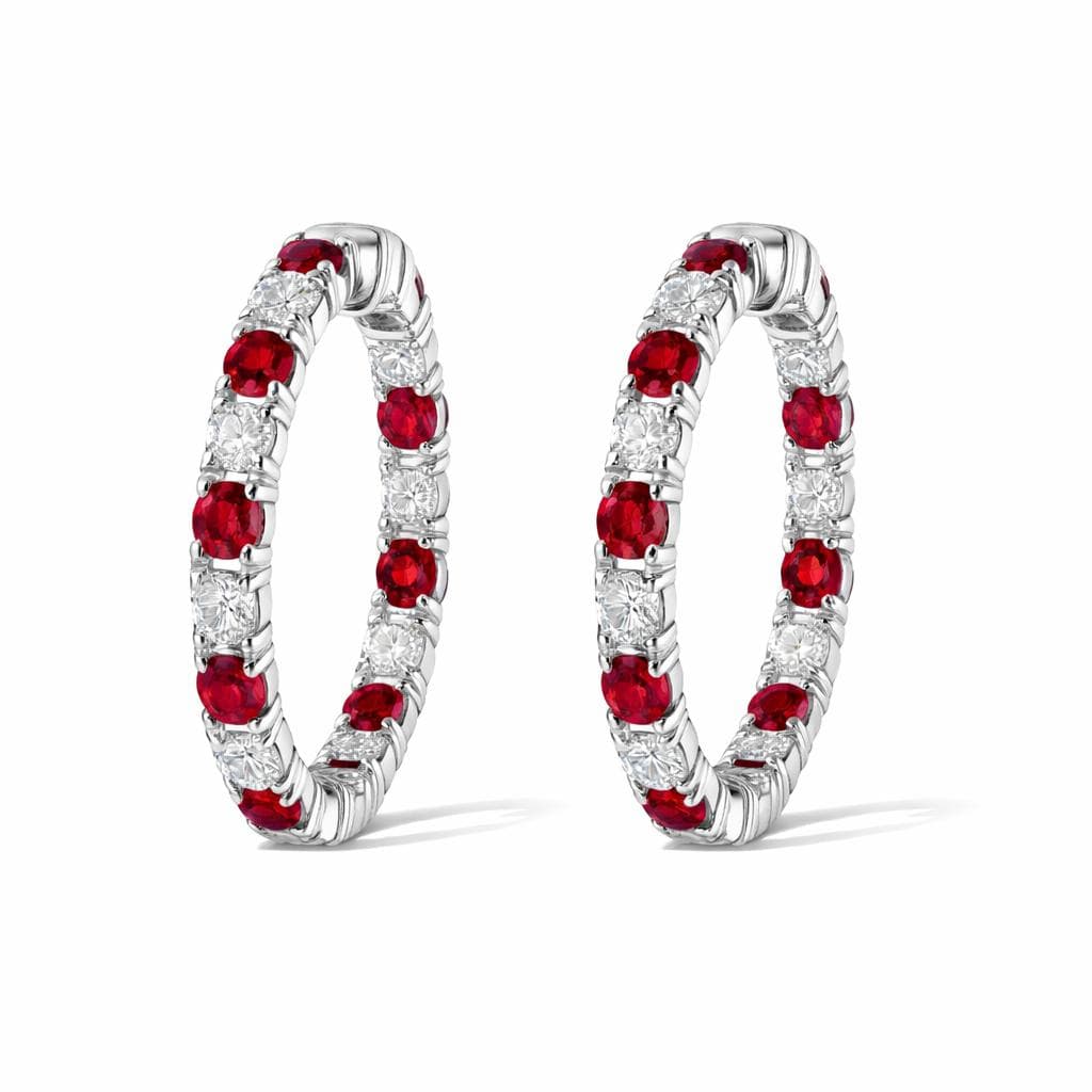 2.45 ct Ruby and Diamond Hoop Earrings