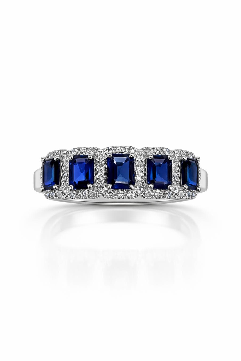 2.49 ct Sapphire and Diamond Five Stone Halo Ring