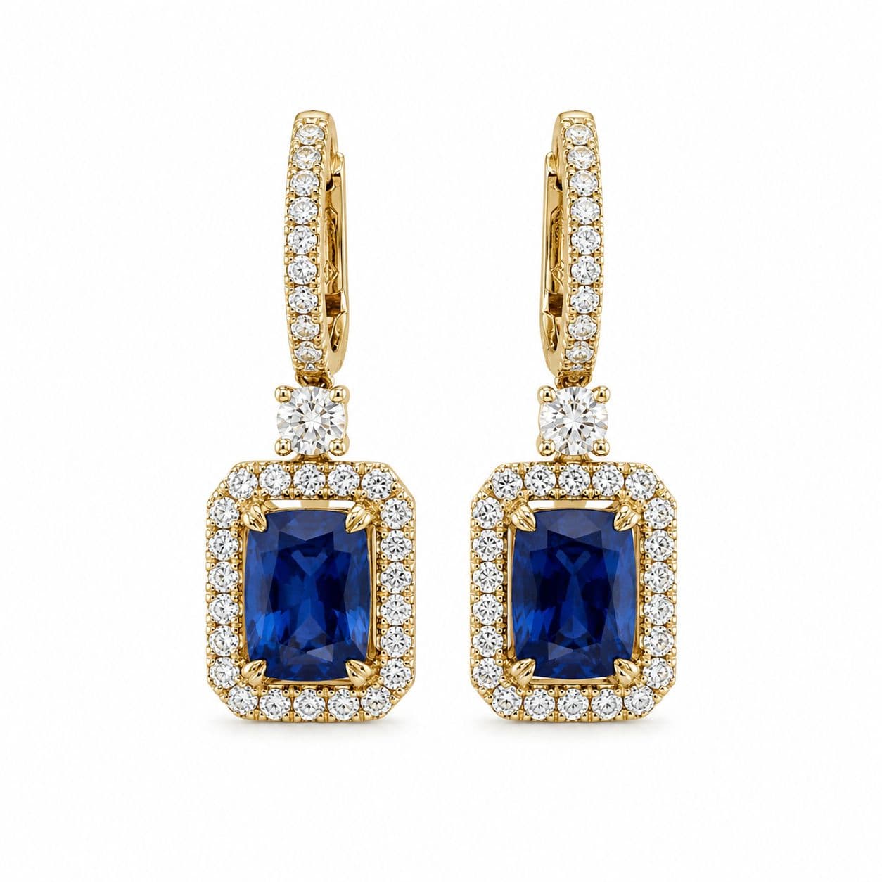2.54 CT Cushion Sapphire and Diamond Halo Earring