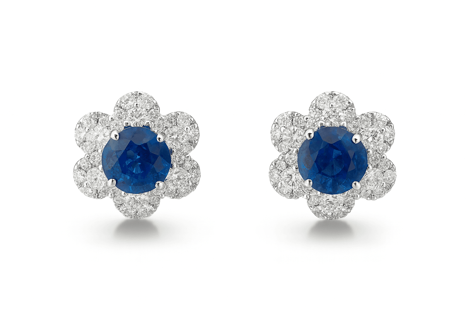 2.57 ct Round Sapphire and Diamond Flower Earrings