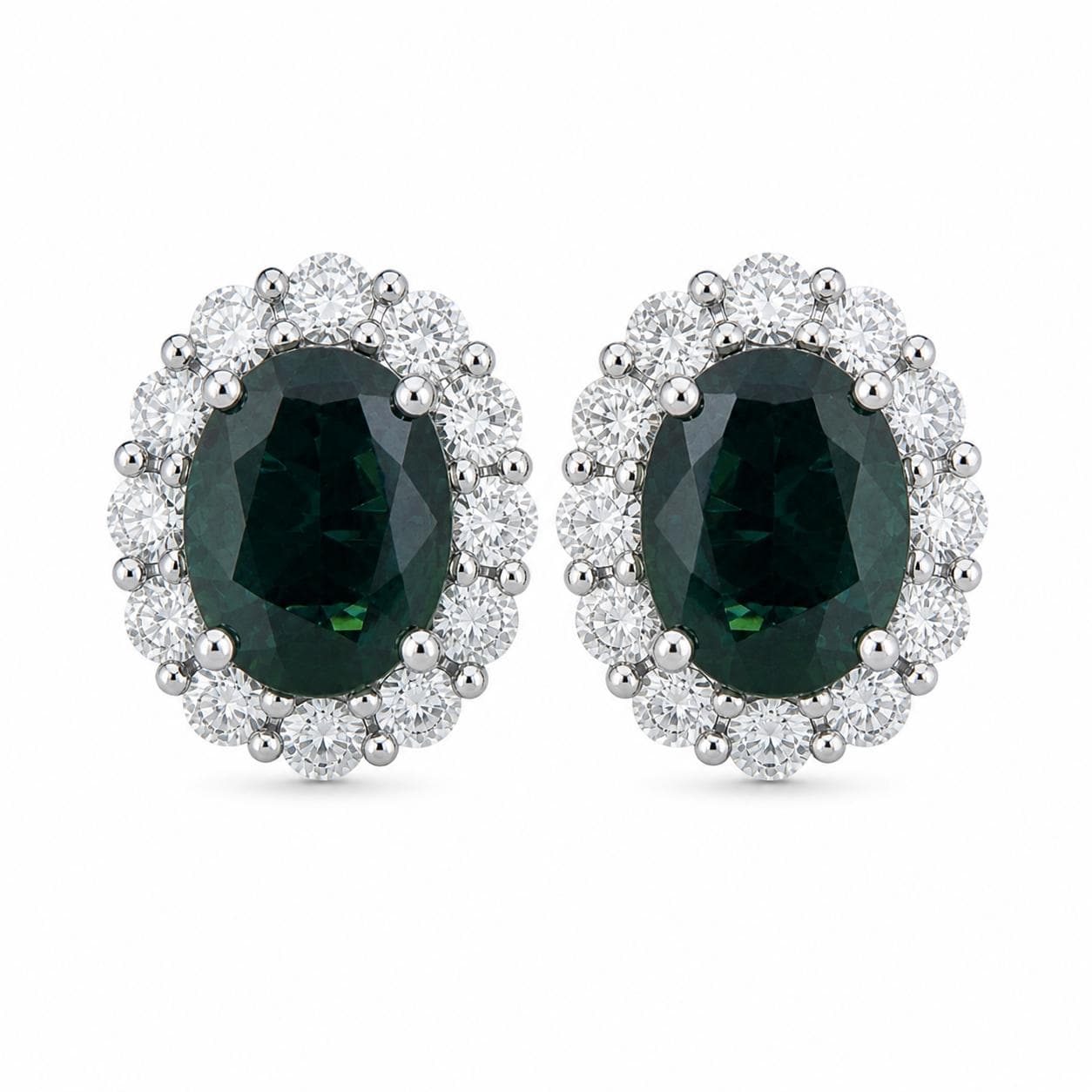 3.21 CT Green Sapphire and Diamond Halo Earrings