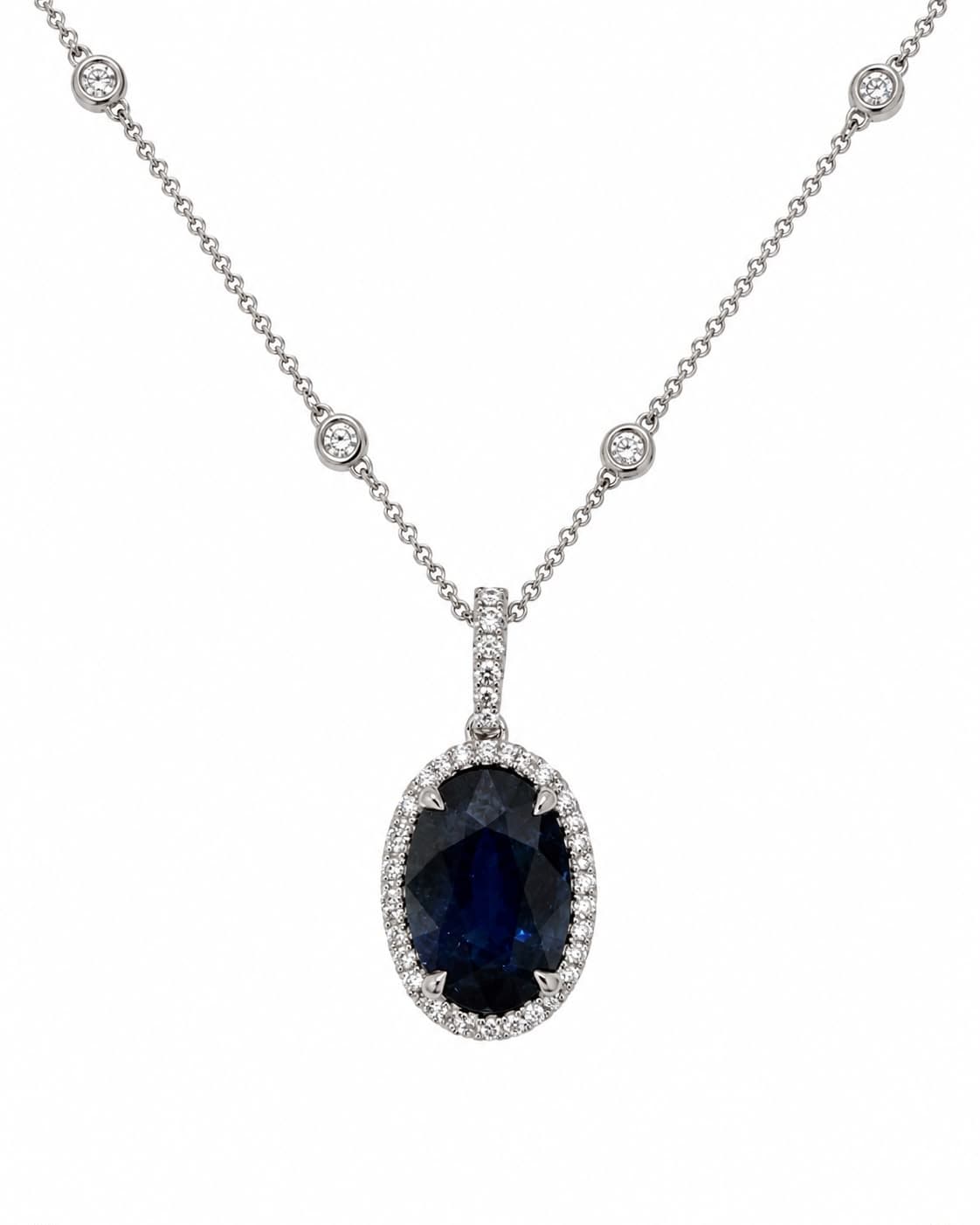 3.33 ct Oval Sapphire and Diamond Pendant Necklace