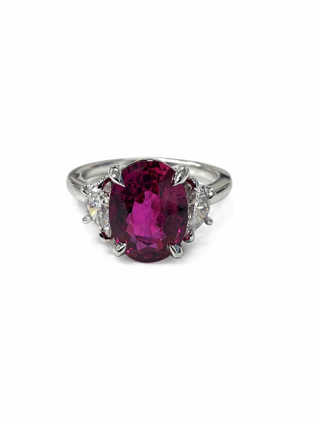 3.63 ct Oval Ruby and Diamond 3 Stone Ring