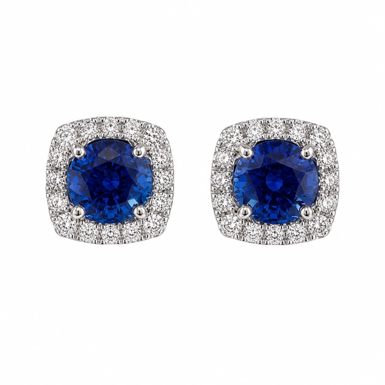 3.79 ct Round Sapphire and Diamond Halo Earring