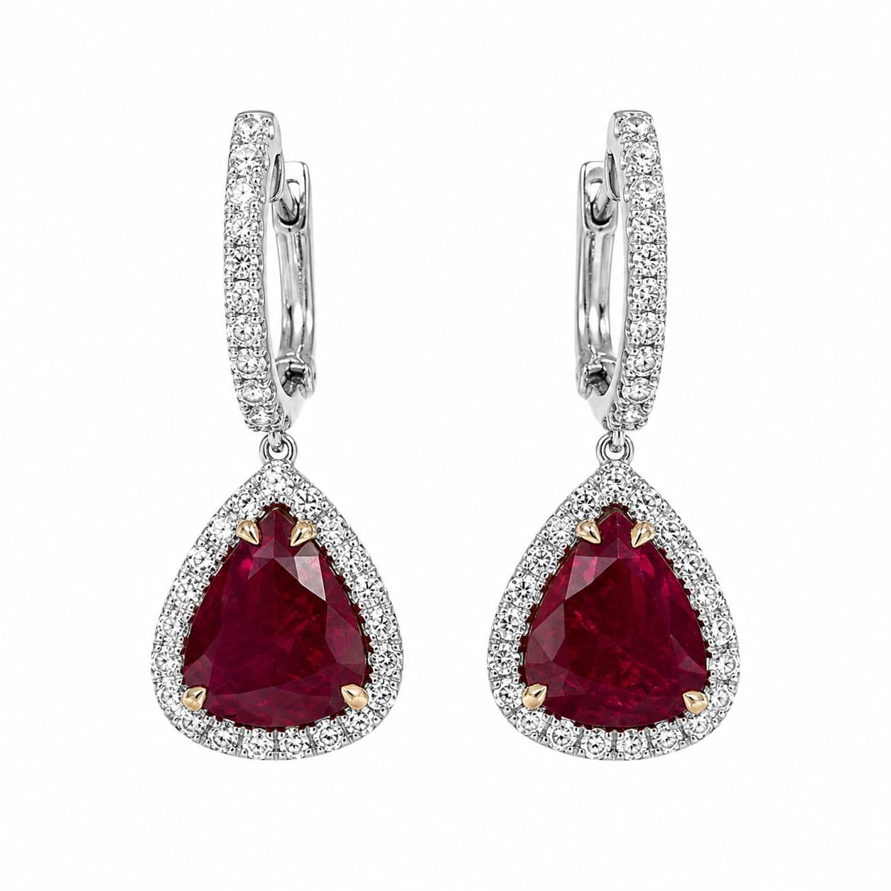 3.88 ct Pear Shape Ruby and Diamond Drop Earrings