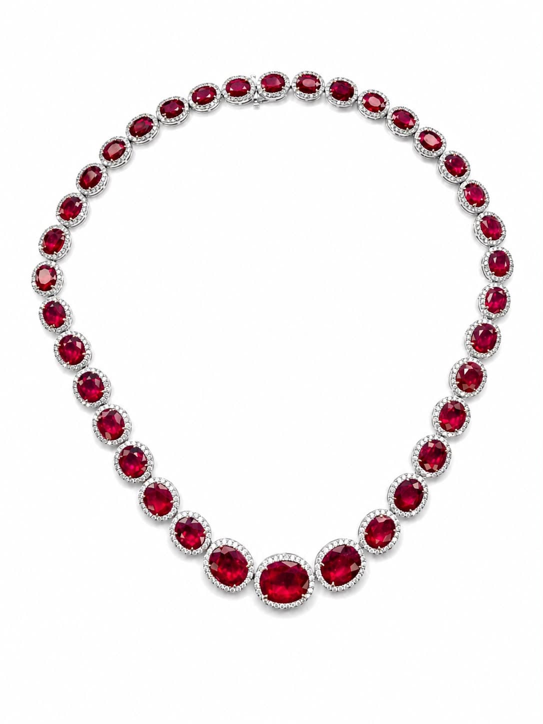 39.08 ct Oval Ruby and Diamond Necklace
