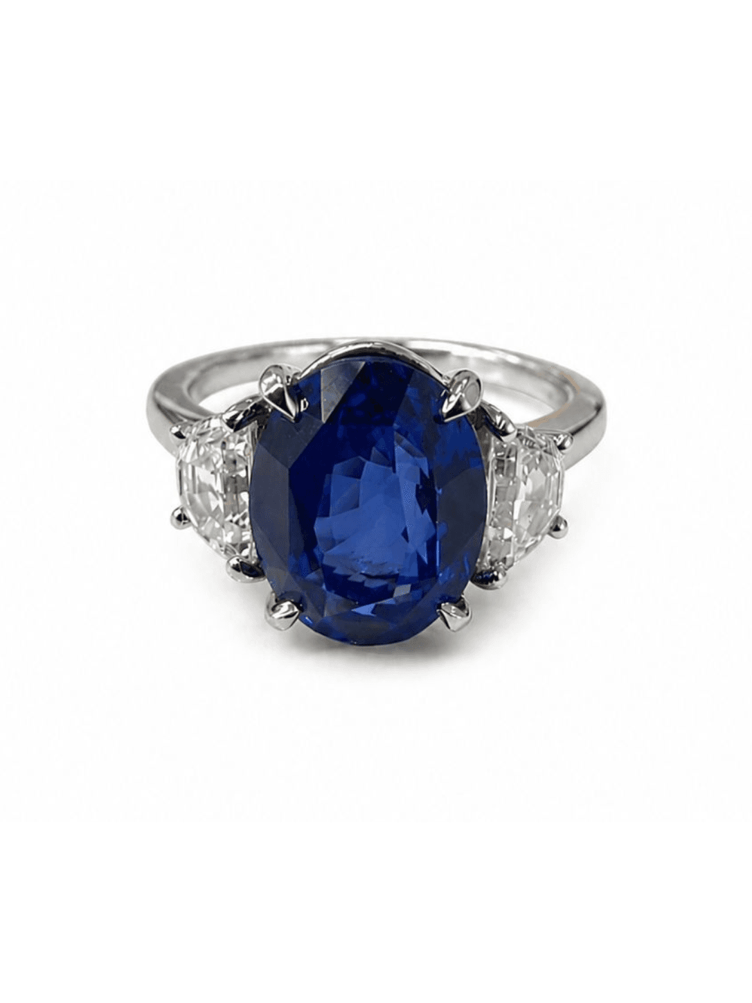 4.03 CT Oval Sapphire and Diamond 3 Stone Ring