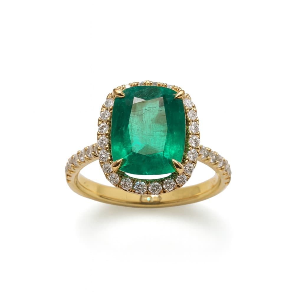 4.05 ct Oval Emerald and Diamond Halo Ring