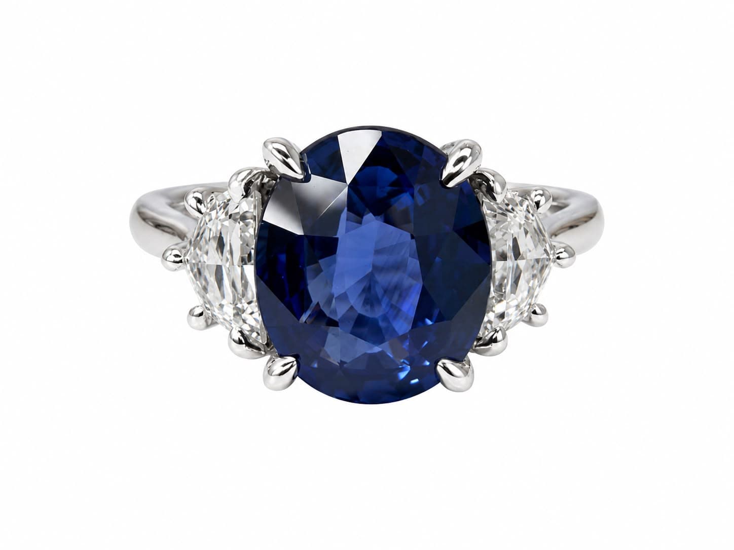 4.05 ct Oval Sapphire and Diamond 3 Stone Ring