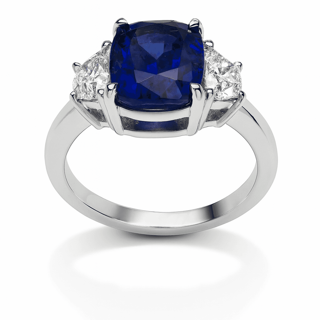 4.06 ct Oval Sapphire and Diamond 3 Stone Ring