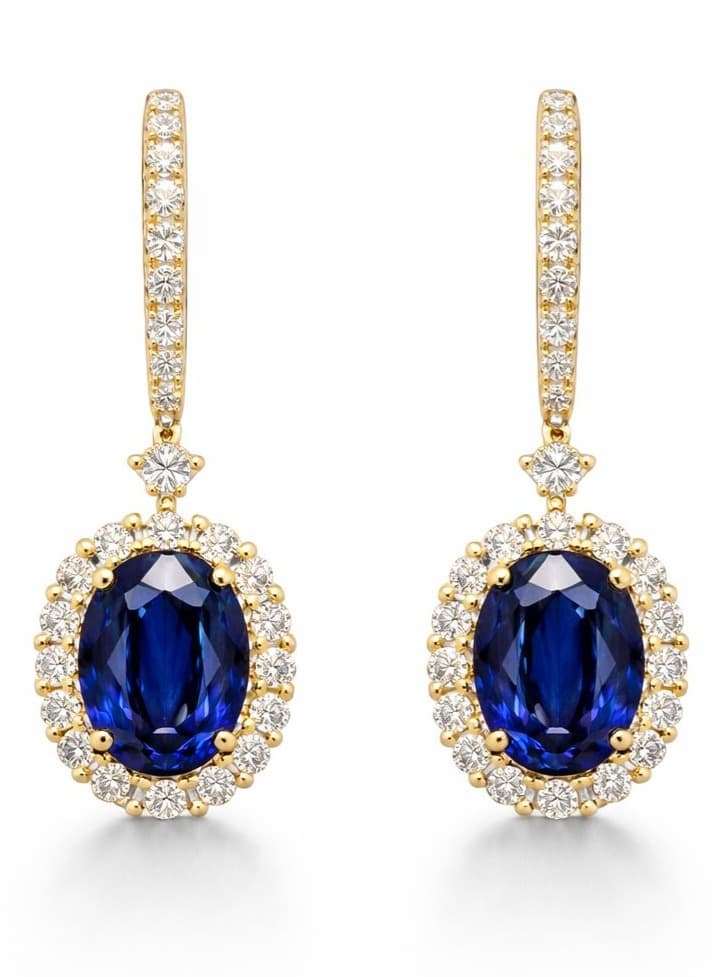 4.28 ct Blue Sapphire and Diamond Drop Earrings
