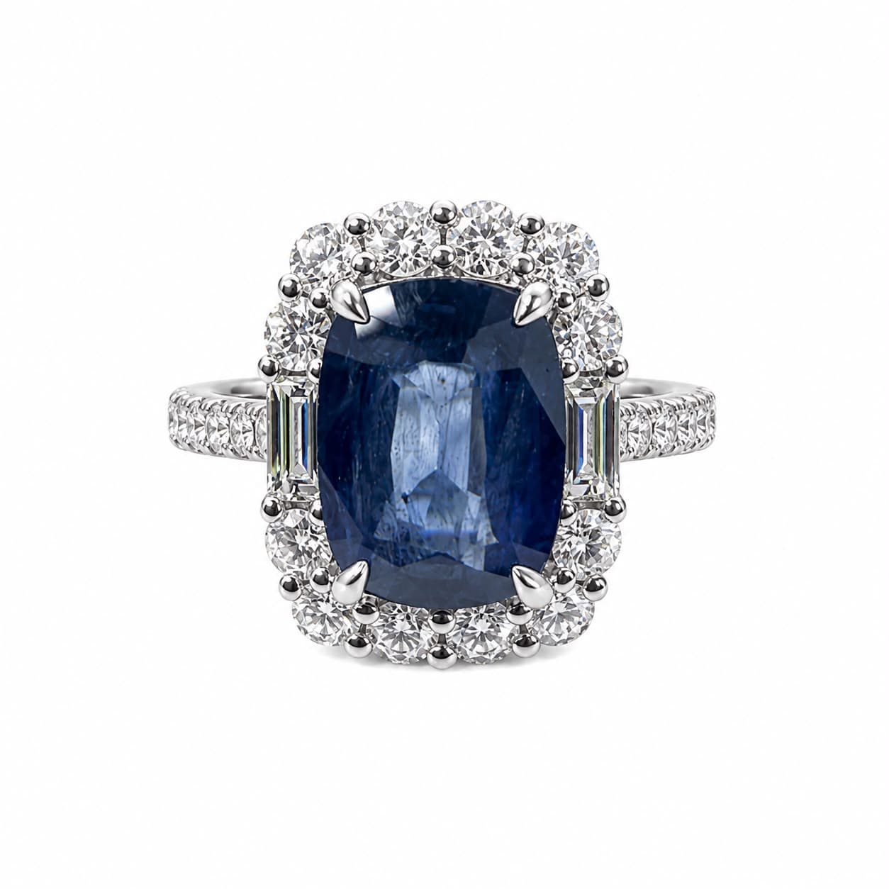 4.58 ct Cushion Sapphire and Diamond Halo Ring