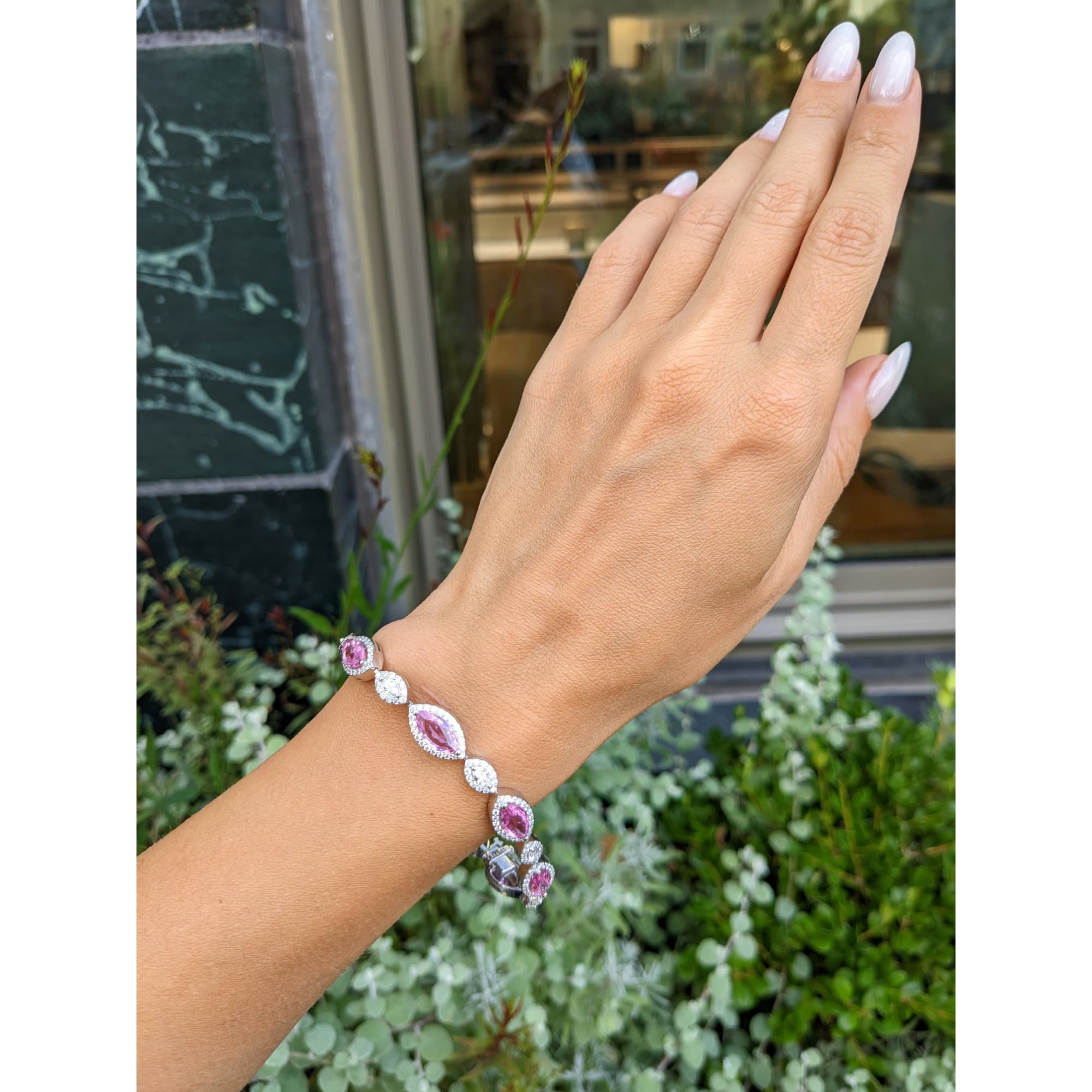 10.44 CT Marquise Pink Sapphire Halo Bracelet