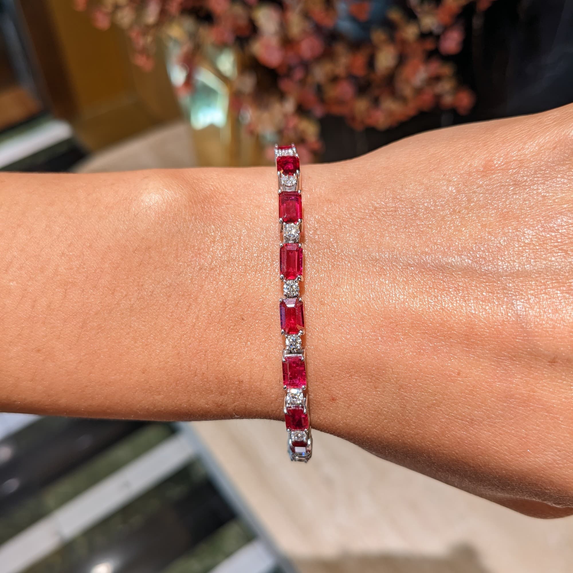 9.01 ct Emerald Cut Ruby and Diamond Bracelet