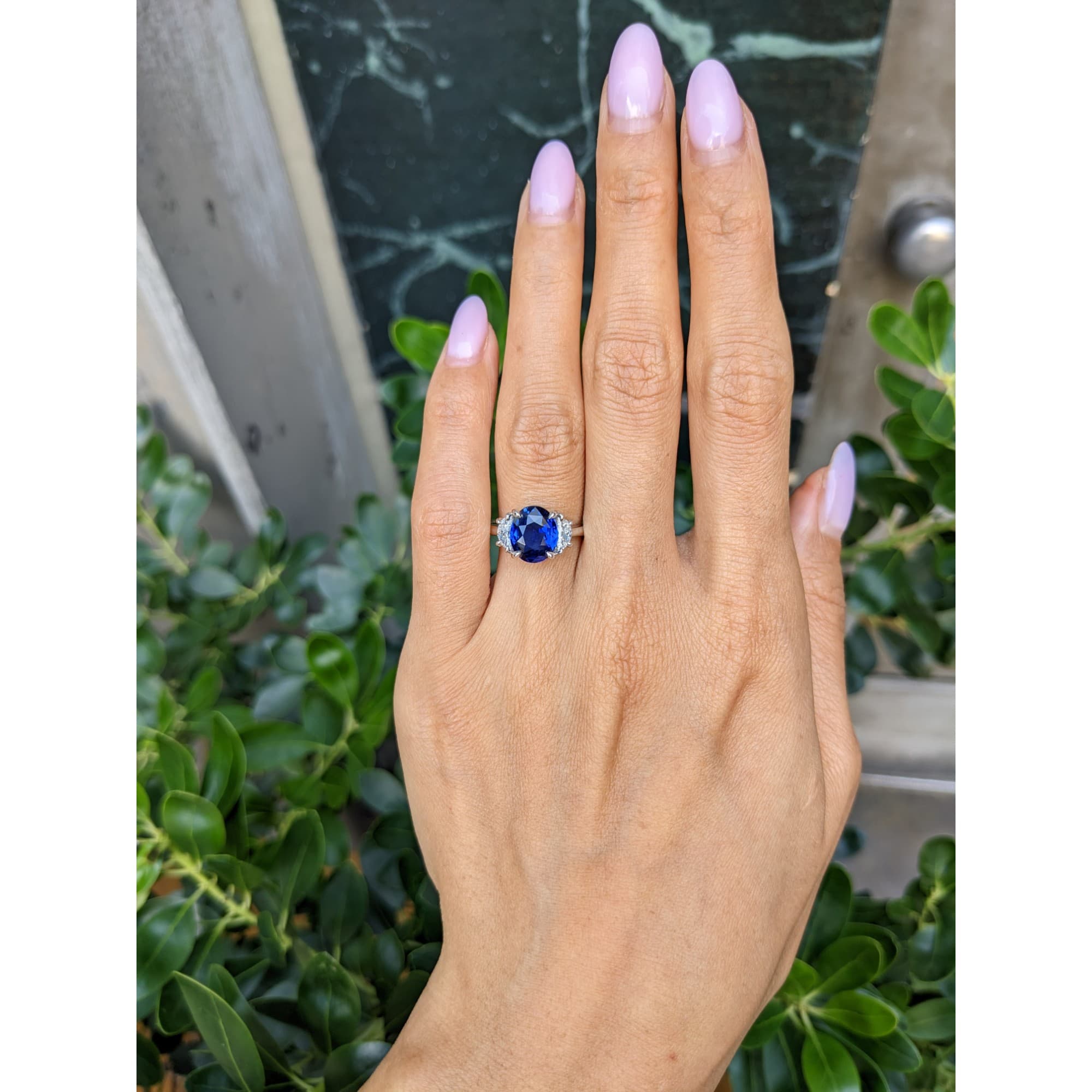 3.04 CT Sapphire and Diamond 3 Stone Ring