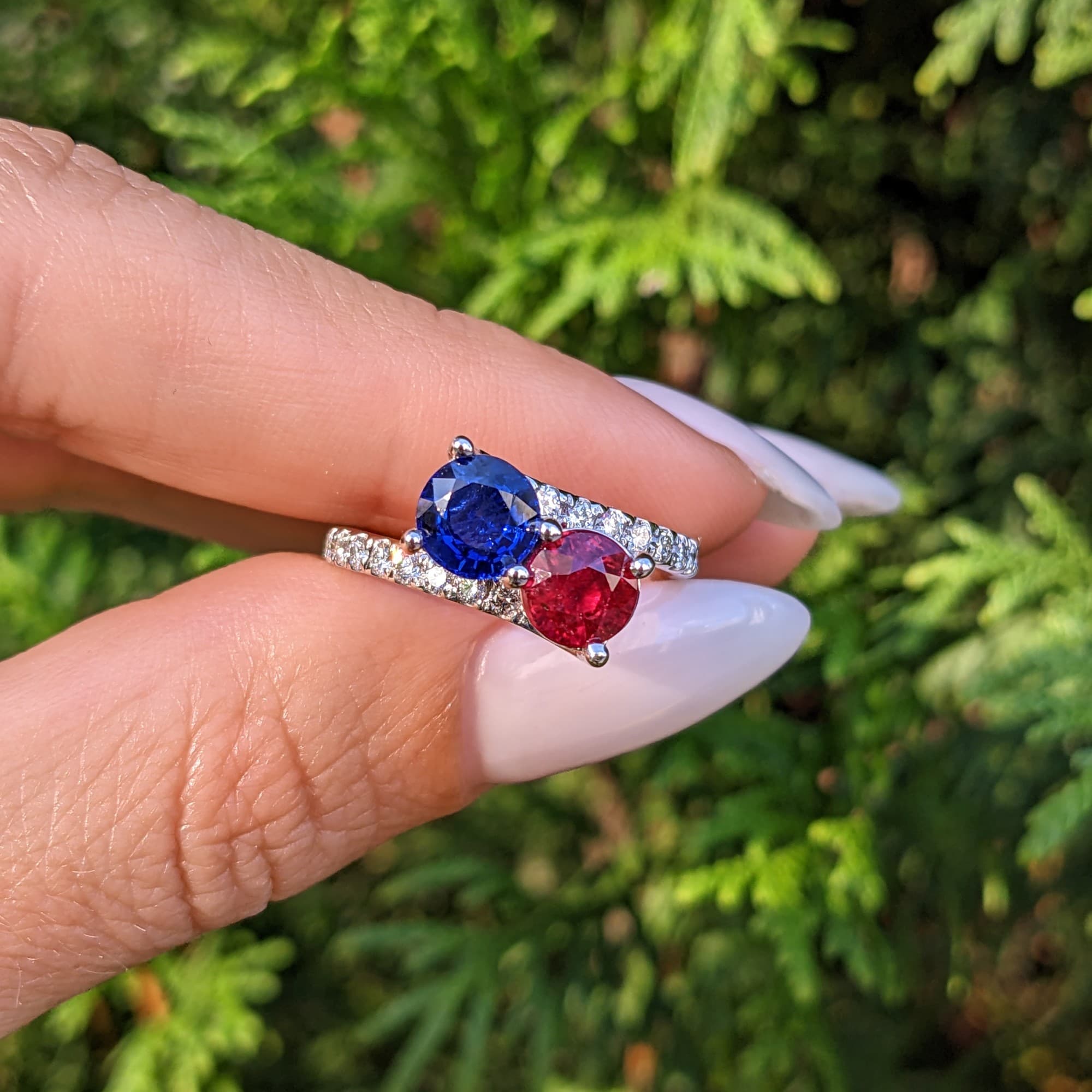 1.07 ct 2 Stone Ruby & Sapphire Ring
