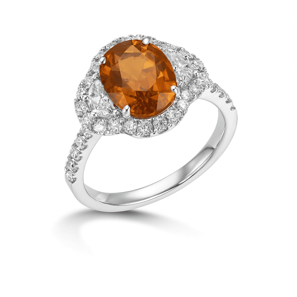 Shown in 18K White Gold with Orange Sapphire