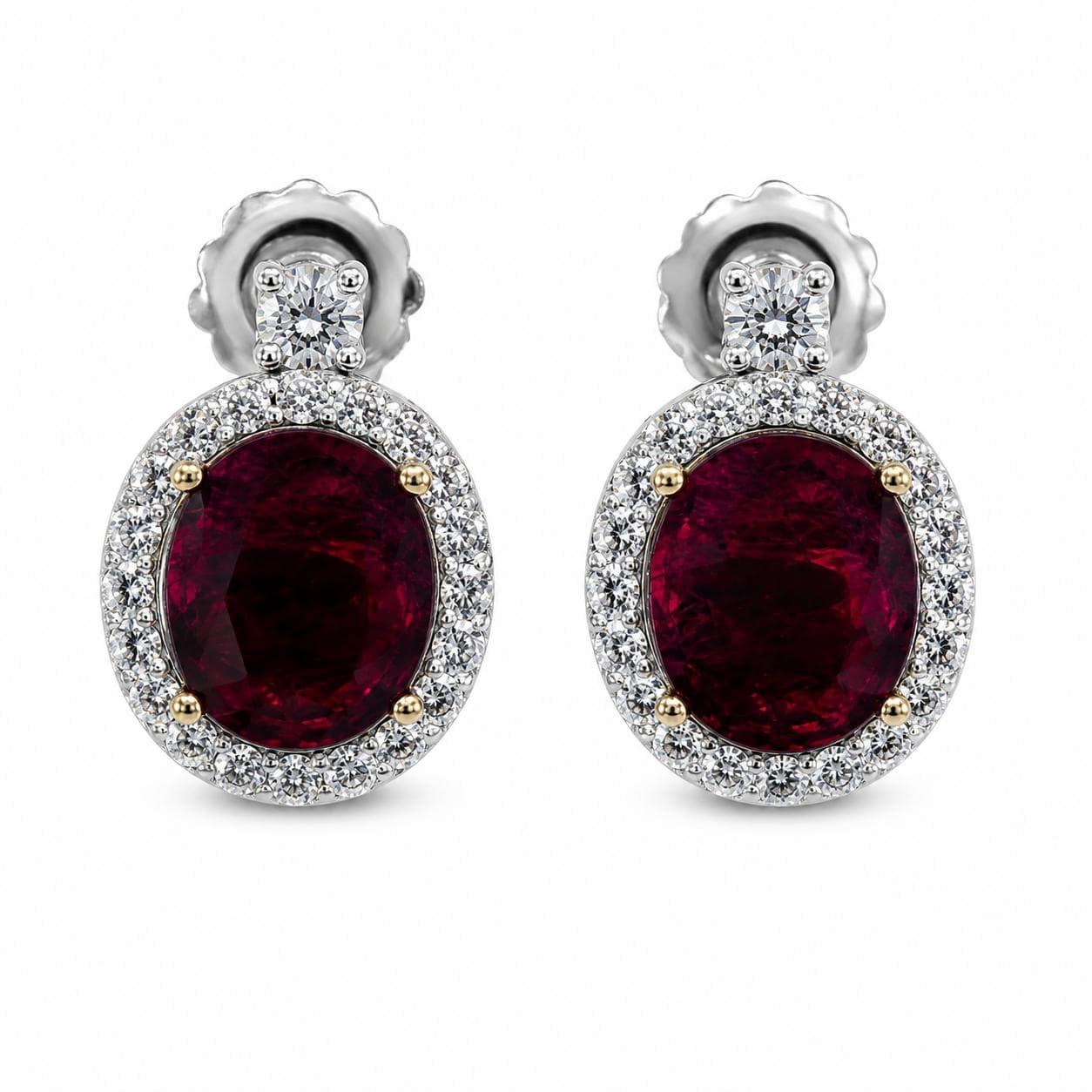6.31 ct Oval Ruby and Diamond Drop Earrings
